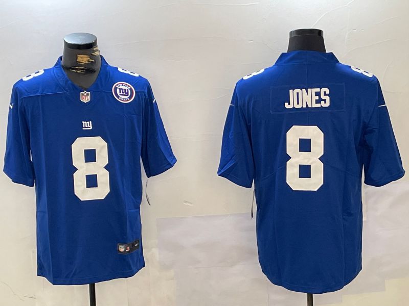 Men New York Giants 8 Jones Blue 2024 Nike Vapor Limited NFL Jersey style 3